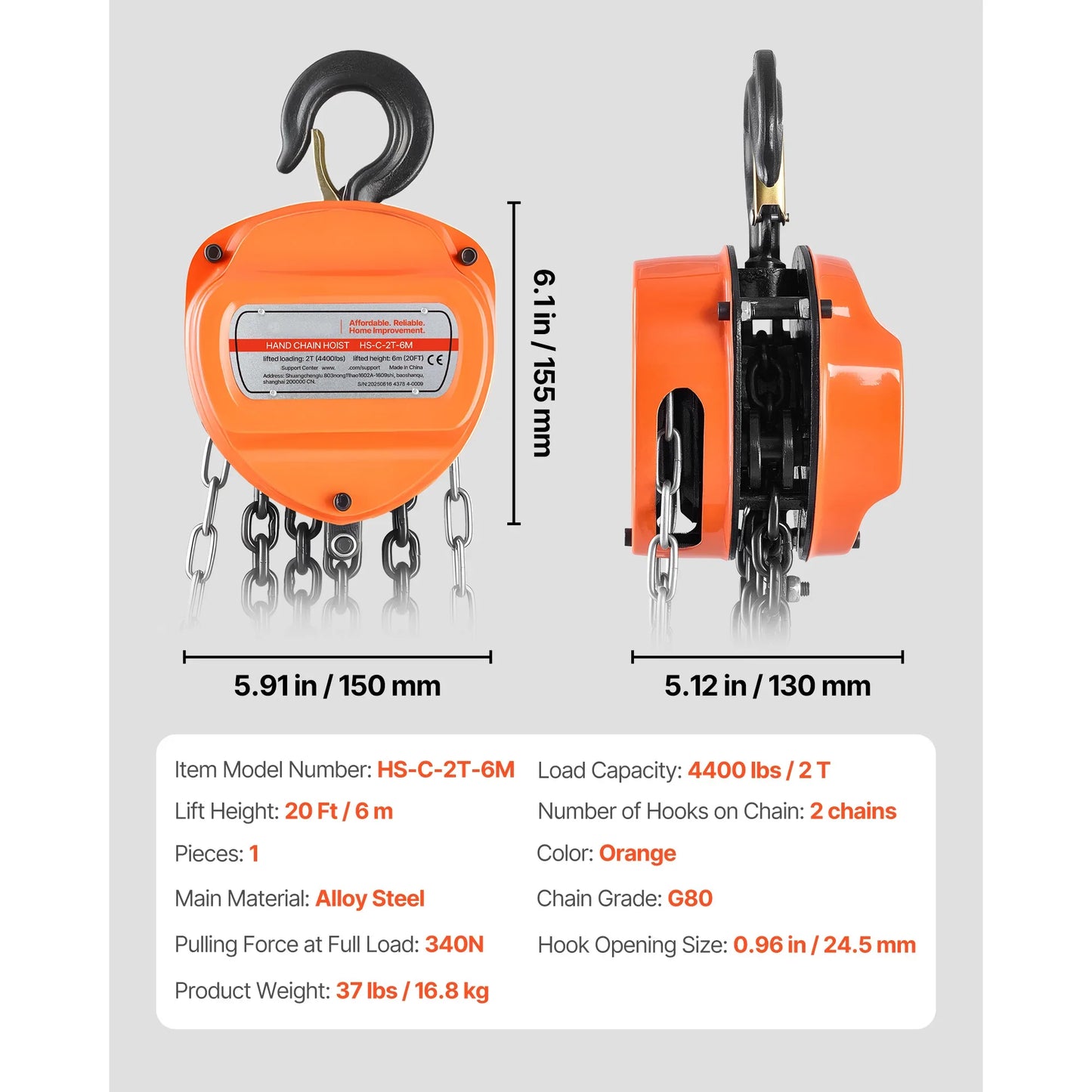 SucceBuy Manual Chain Hoist - G80 Galvanized Chain Block Pulley Hoist for Garage Lifting