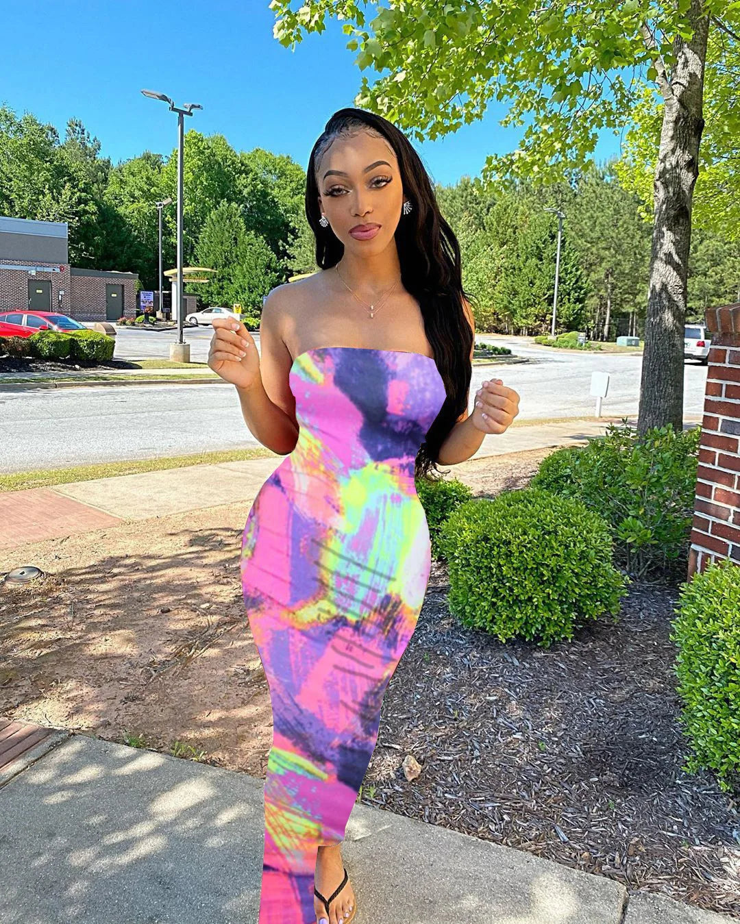 Women’s Off Shoulder Printed Maxi Dress - Slim Fit Bandage Chest Wrap Summer Party Dress