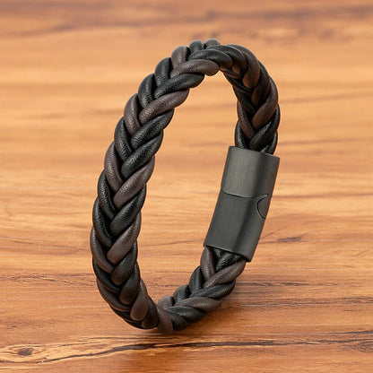 XQNI Braided Leather Bracelet - Stainless Steel Punk Charm Jewelry Gift for Men Husband Friend