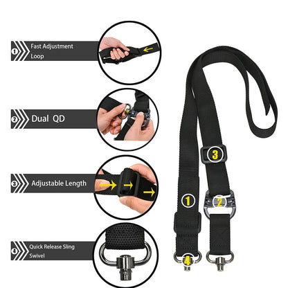 Tactical Adjustable MS4 Rifle Sling — QD Metal Swivel, 2-Point & Single-Point Quick Release for Multi-Mission Use
