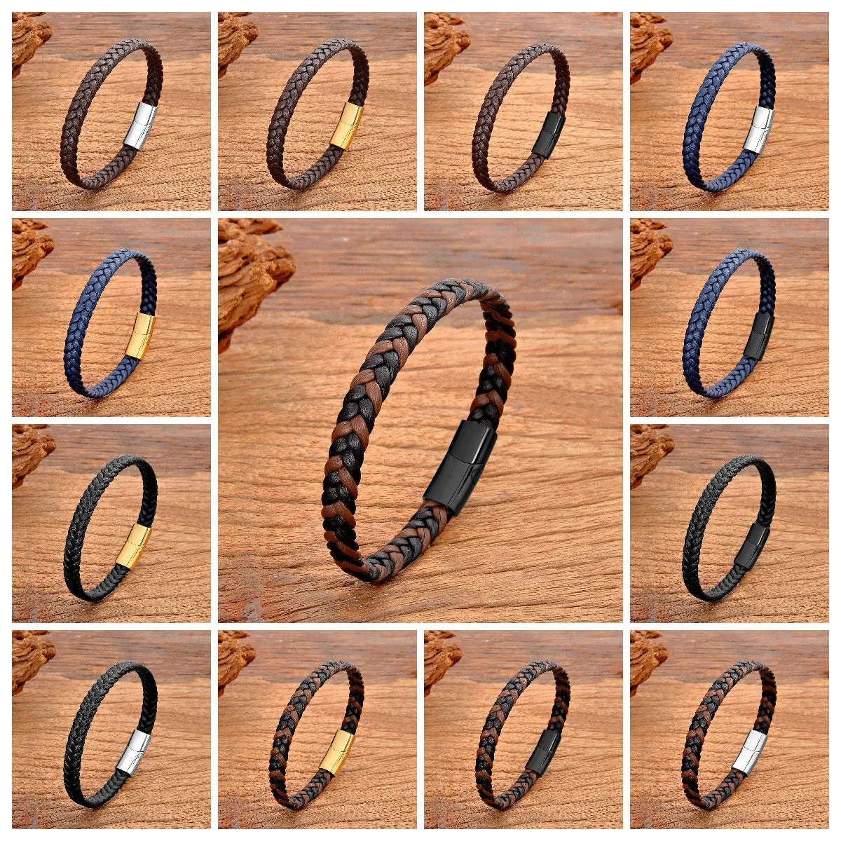 Classic Stainless Steel Leather Bracelet - Braided Couple Bangle Jewelry Gift for Women and Men