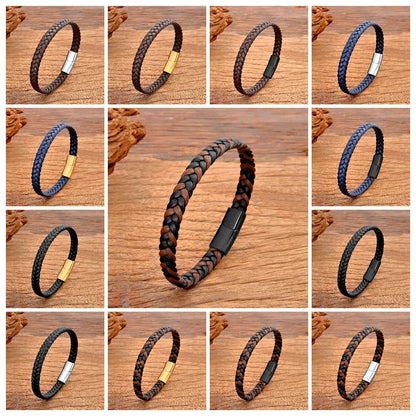 Classic Stainless Steel Leather Bracelet - Braided Couple Bangle Jewelry Gift for Women and Men