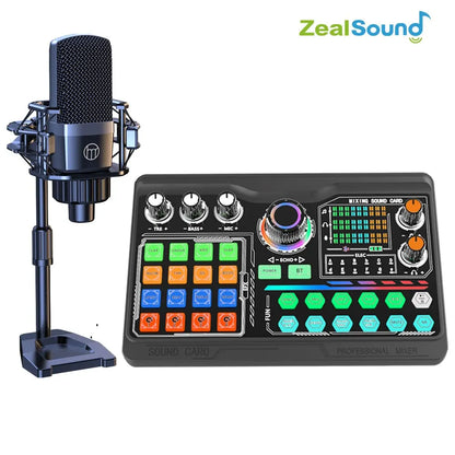 Zealsound Professional Podcast Microphone Kit - Sound Card Audio Interface for PC, Smartphone, Laptop Vlog Recording & Live Streaming