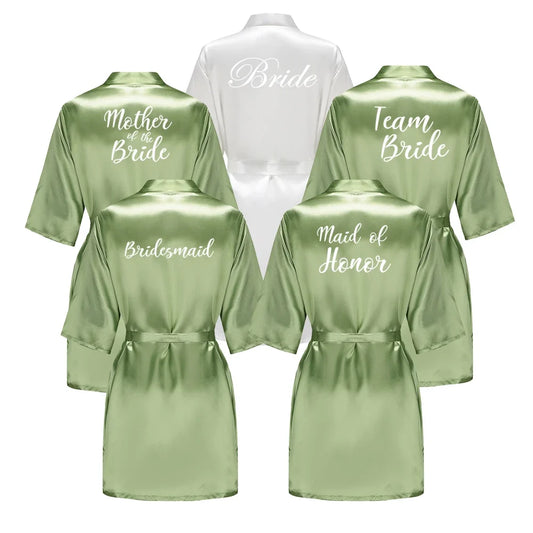 Plus Size Satin Silk Robe for Women - Wedding Bride Bridesmaid Bathrobe Sleepwear in Sage Green