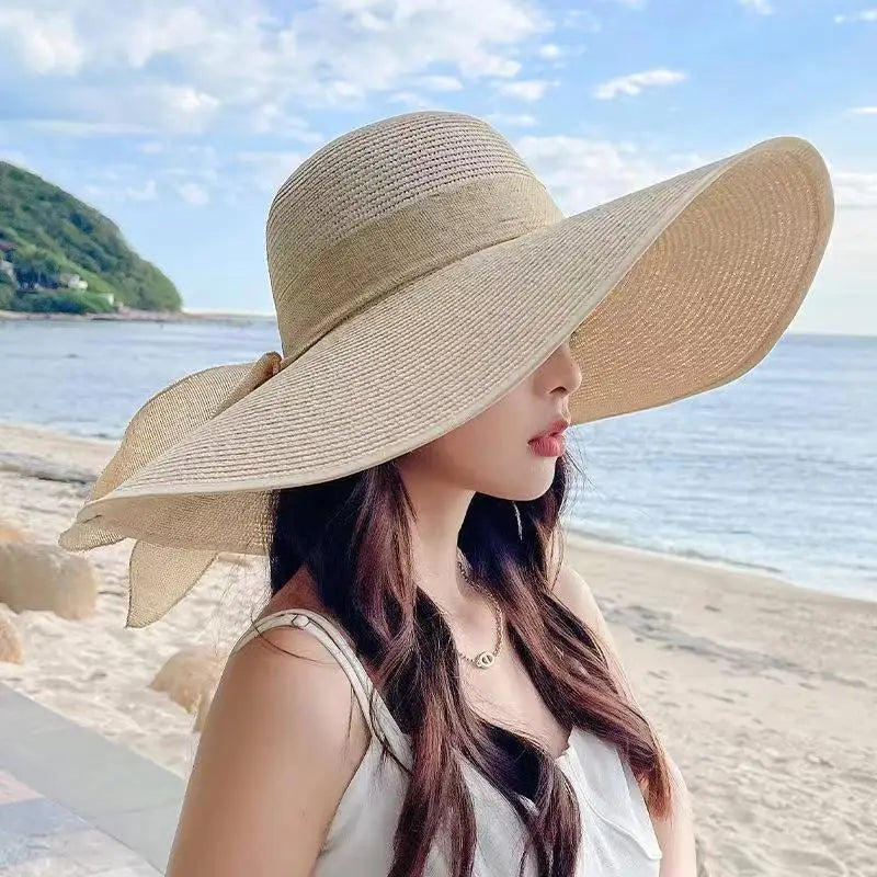 Wide Brim Straw Sun Hat - Summer Beach Travel Shade & UV Protection Hat