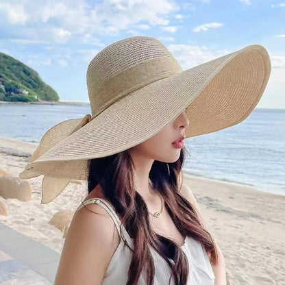 Wide Brim Straw Sun Hat - Summer Beach Travel Shade & UV Protection Hat