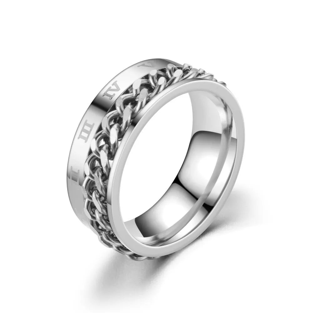 Titanium Steel Spinner Chain Ring - Rotatable Decompression Ring with Bottle Opener Design for Men & Women