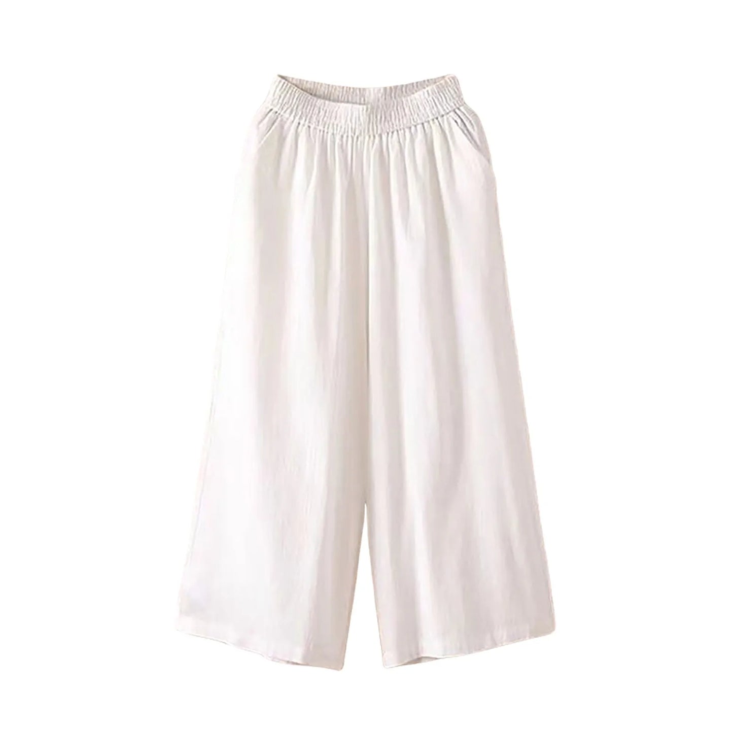 Women’s Casual Wide-Leg Pants – Lazy Style High-Waist Cropped Capris with Pockets, Lightweight & Loose Fit