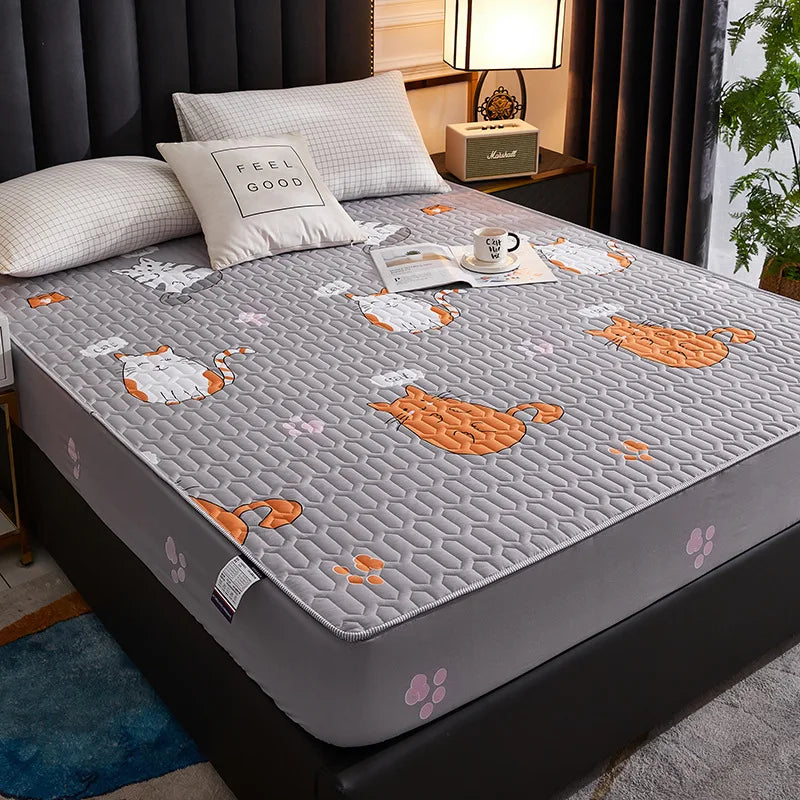 Waterproof Mattress Protector - Soft Breathable Fitted Bed Cover with Washable Printed Bedding Protection