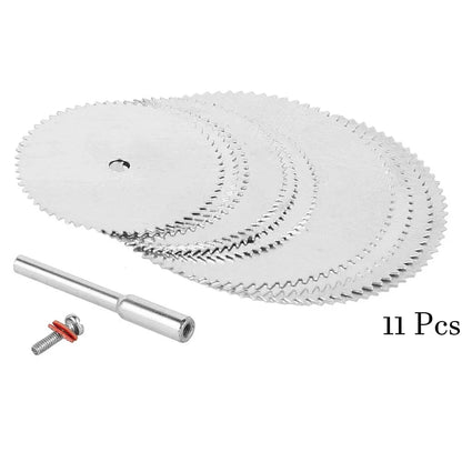 11Pcs Mini Circular Saw Blade Set - Precision Cutting Discs with Rod for Wood, Metal & DIY Craft Projects