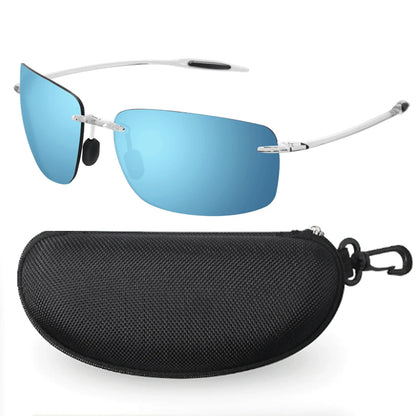 JULI Polarized Classic Sports Sunglasses - Ultralight Rimless Rectangle Frame for Men, Fishing & Driving, UV400 Protection (MJ8009)