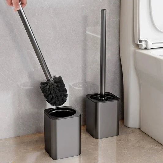 Luxury Metal Toilet Brush - Wall Mounted Holder with No Dead Angle Cleaning Tool for Modern Bathroom