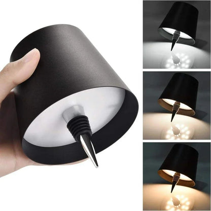 USB Rechargeable Bottle Table Lamp – Touch Control Night Light with 3-Color Stepless Dimming for Bar & Desk