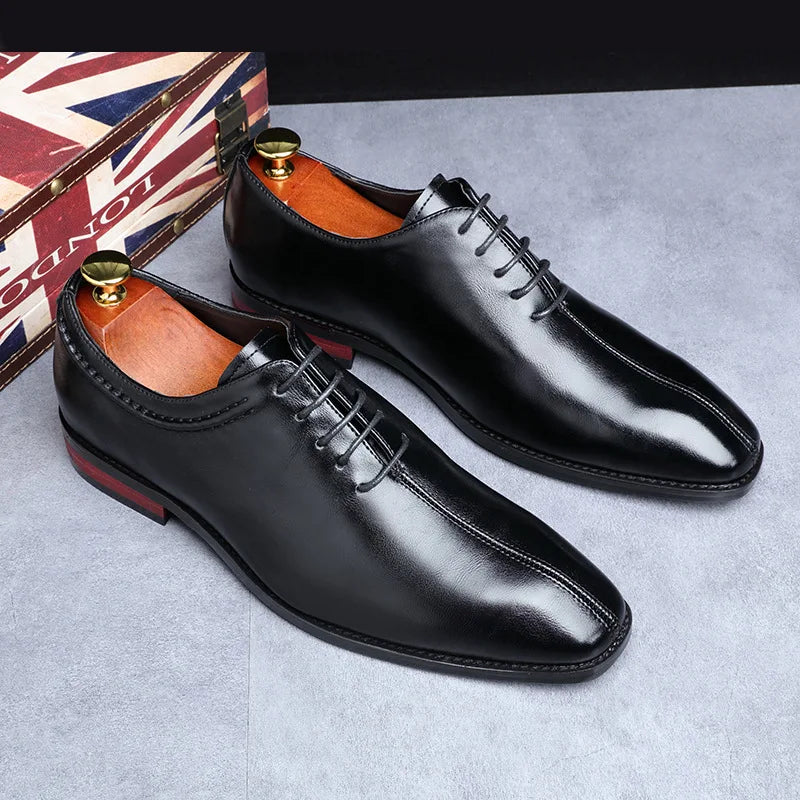 Men’s Classic Microfiber Leather Oxford Shoes - Square Toe Lace-Up Business, Office, Wedding & Party Dress Shoes
