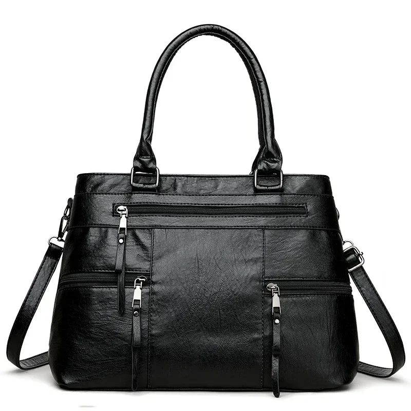 Women's Leather Handbag - Elegant Top-Handle Shoulder Crossbody Bag with Large Casual Tote Design