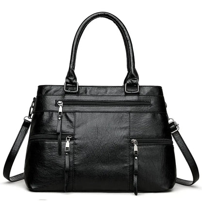 Women's Leather Handbag - Elegant Top-Handle Shoulder Crossbody Bag with Large Casual Tote Design
