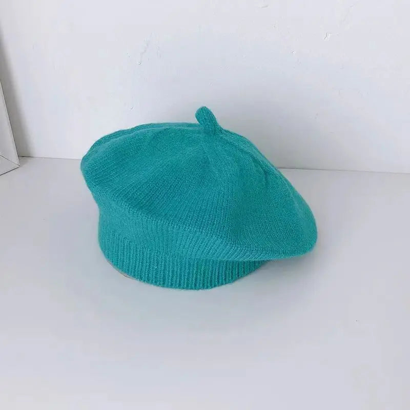 Flower Baby Beret Hat – Winter Warm Knitted Beanie for Infant & Toddler Girls, Korean Princess Artist Painter Cap Solid Color