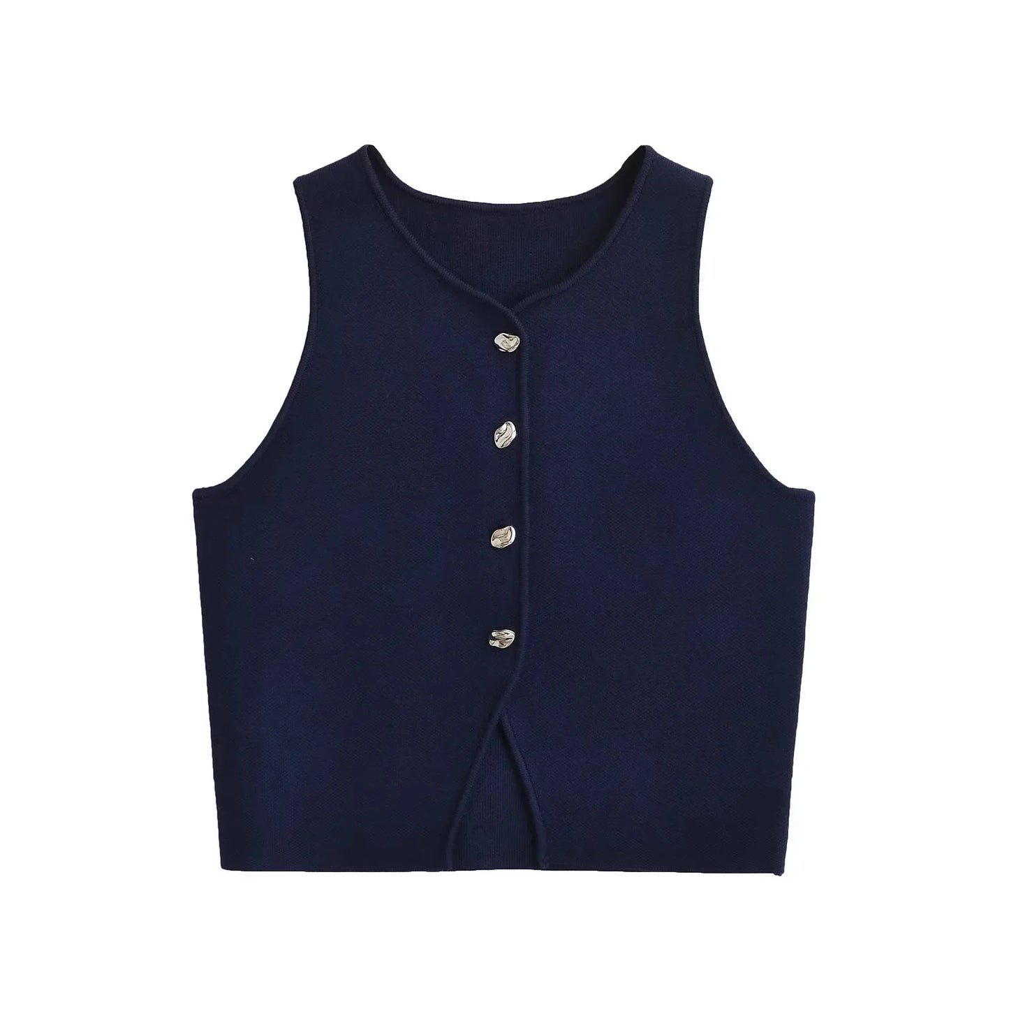 Fall 2025 Knit Vest for Women – Sleeveless Cropped Asymmetrical Slim Sweater Top – White Basic Slim Shirt