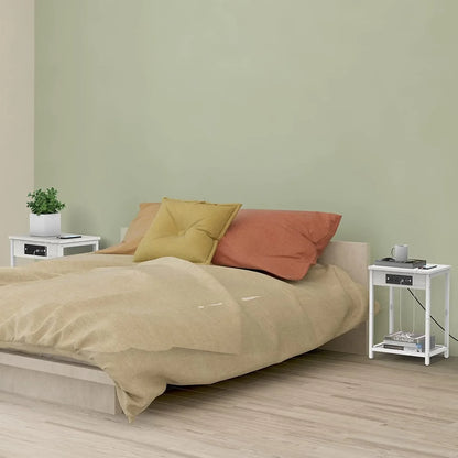 Set of 2 Nightstands with Charging Station - Bedside Tables with USB Ports and Outlets, 2-Tier End Table with Storage Shelf