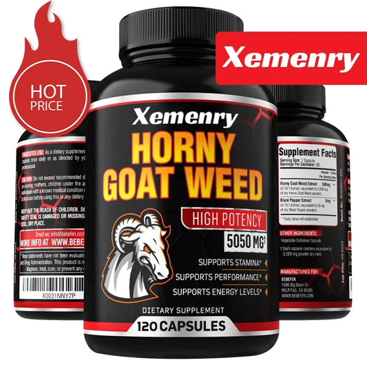 Men’s Horny Goat Weed 5050mg Capsules – Herbal Male Vitality Supplement with Black Pepper Extract for Energy & Performance Support