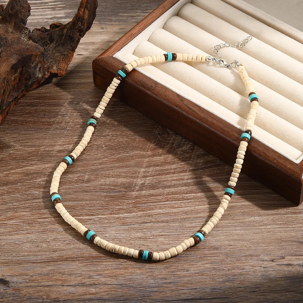 Noter Men’s Natural Coconut Beads Necklace – 19-Inch Handmade Wooden Choker for Casual Jewelry & Gifts