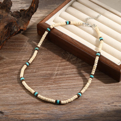 Noter Men’s Natural Coconut Beads Necklace – 19-Inch Handmade Wooden Choker for Casual Jewelry & Gifts