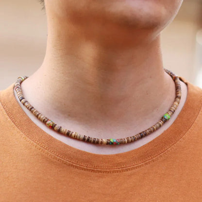 Noter Men’s Natural Coconut Beads Necklace – 19-Inch Handmade Wooden Choker for Casual Jewelry & Gifts