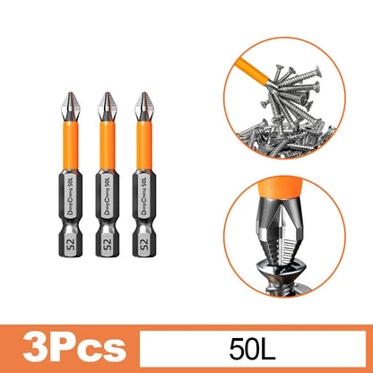 Magnetic Anti-Slip Screwdriver Bit Set - S2 Alloy Steel Impact Resistant Hex Shank Bits for Power Tools