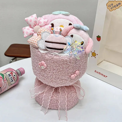 Sanrio Hello Kitty Plush Bouquet – Cute Cartoon Flowers with Cinnamoroll, Kuromi & My Melody Toys for Girls & Holiday Gifts