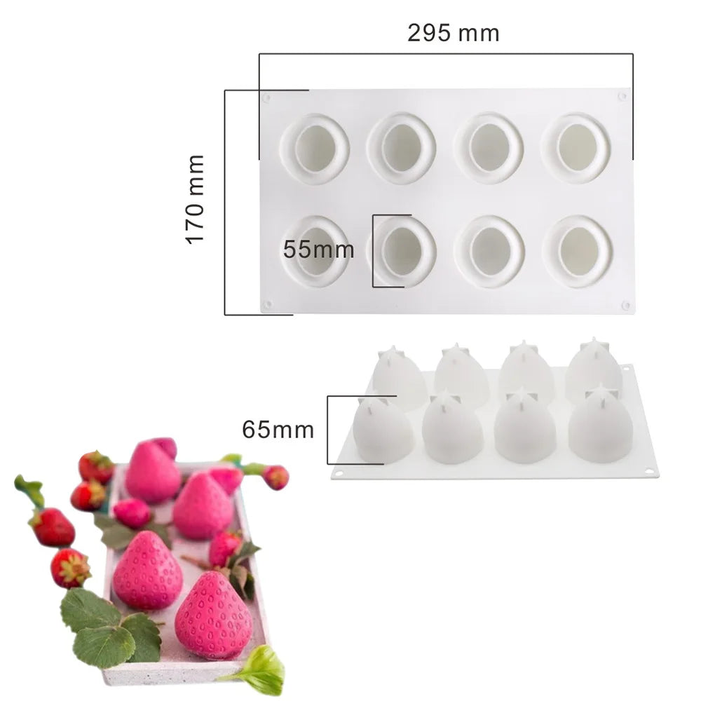 15-Hole Strawberry Silicone Mold – 3D Baking Tray for Mousse, Chocolate, Fruit Cakes & Kitchen Decoration Tools