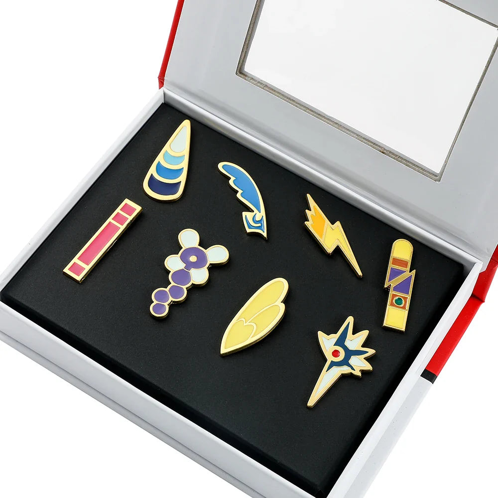 Pokémon Gym Badges Box Set – Kanto, Johto, Hoenn, Sinnoh, Unova, Kalos & Orange Islands Region Pins and Brooches