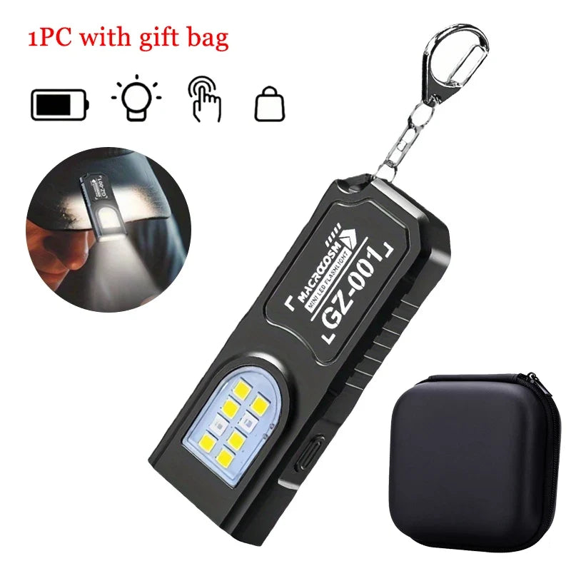 Mini COB LED Keychain Flashlight - USB C Rechargeable Waterproof Pocket Work Light for Camping, Walking & Outdoor Use