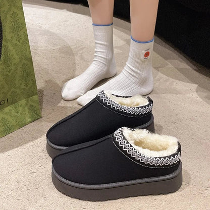 Women's Winter Snow Boots - Warm Cashmere Thick Sole Wool Lined Slip-On Cotton Shoes