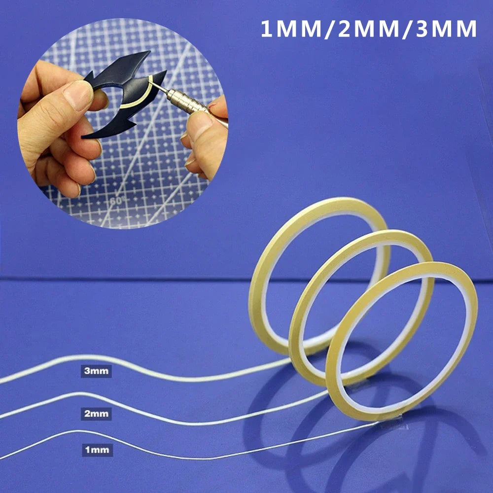 3PCS Model Curve Masking Tape – 1mm, 2mm, 3mm for Gundam DIY Painting & Spray Modeling, 15M Length