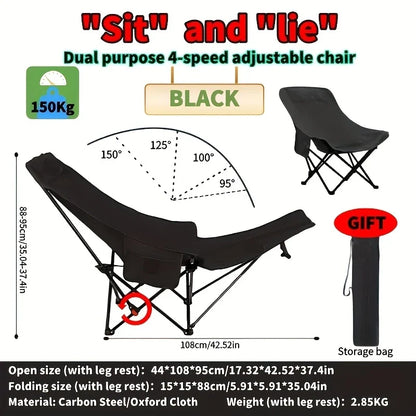 4-Position Adjustable Camping Chair with Footrest — Portable Folding Outdoor Chair for Fishing, Beach, Travel & Picnic