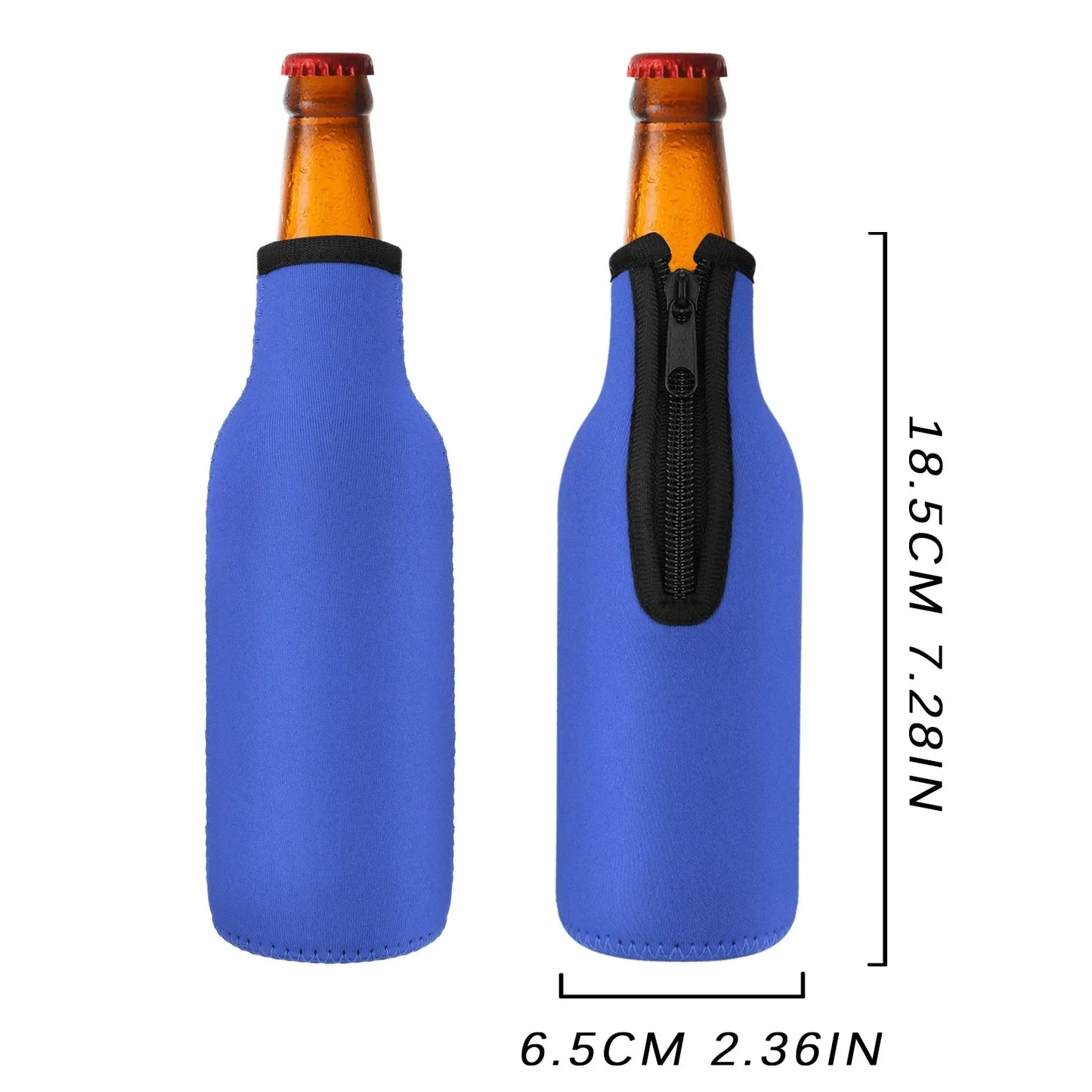 Beer Bottle Coolers - Insulator Sleeve Covers with Ring Zipper for 12 Oz (330 Ml) Bottles - Outdoor Beer Accessories - Available in Various Quantities