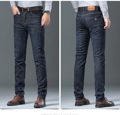 Men’s All-Match Brand Trousers – High-Quality Business Casual High Waist Denim Jeans for All Seasons