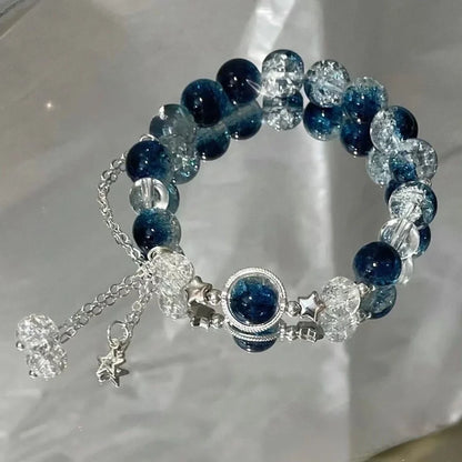 Korean Style Crystal Bead Bracelet - Flower Fox Feather Tassel Charm Jewelry Gift for Women Girls & Best Friends