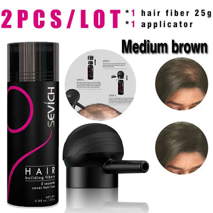 SEVICH Hair Building Fiber Set – Hair Loss Concealer for Sparse or Bald Spots with Keratin Fiber Powder Applicator