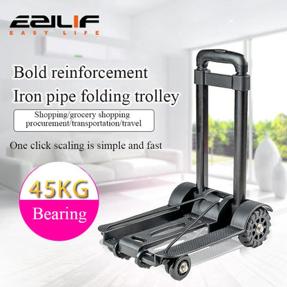 2/4-Wheeled Small Truck with Foldable Pull Rod – Portable Grocery, Luggage & Household Shopping Cart