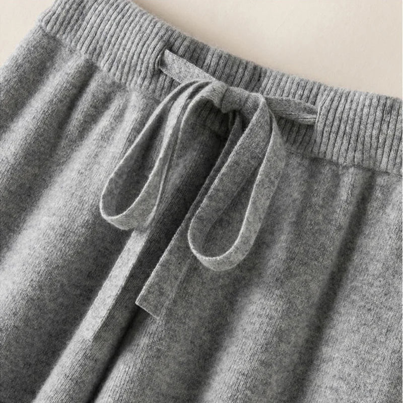 Thick Warm Knitted Pants - Women's High Waist Soft Elastic Straight Leg Ankle-Length Korean Fashion Trousers