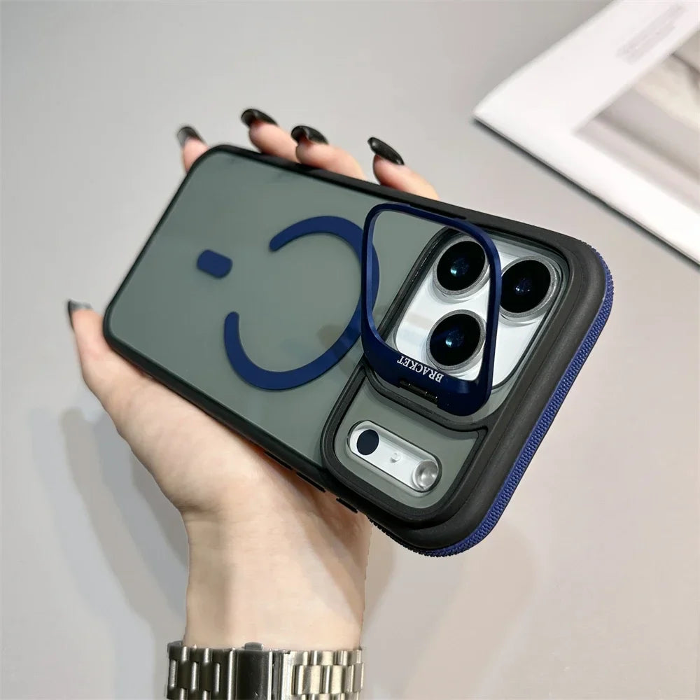 Luxury Matte Transparent MagSafe Kickstand Case — Magnetic Stand Cover for iPhone 11–17 Air, Plus, Pro Max