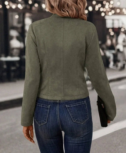 Vintage Women's Black Double-Breasted Jacket Coat – Casual Long-Sleeve Deerskin Fashion for Fall & Winter