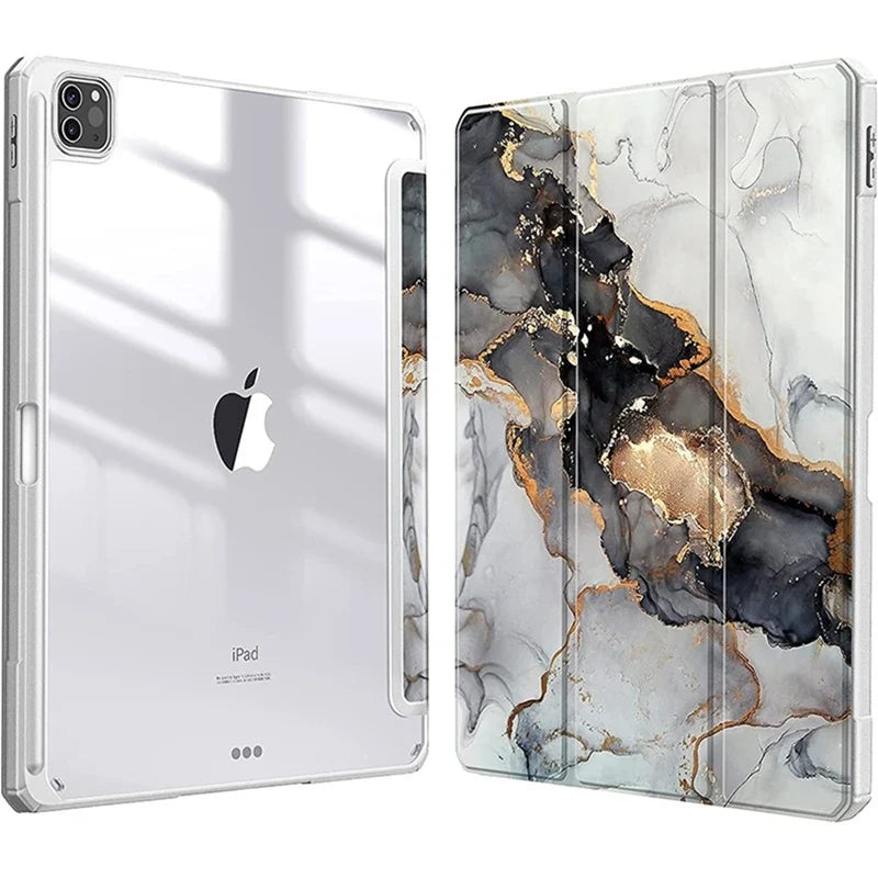 Smart PU iPad Case - Transparent Protective Cover for iPad Air Pro 11 Inch 10.9 10.2 9.7 Models with Stand