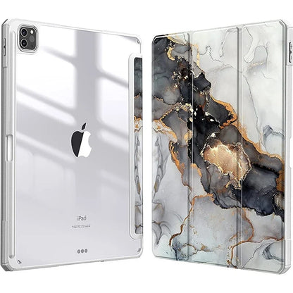 Smart PU iPad Case - Transparent Protective Cover for iPad Air Pro 11 Inch 10.9 10.2 9.7 Models with Stand