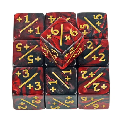 10pcs Six Sided Dice Set - D6 Counters +1/+1 & -1/-1 for Math Learning, Kids Arithmetic Toys and Card Game Accessories
