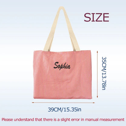 Striped Canvas Shoulder Bag - Custom Embroidered or Standard Back-to-School Tote