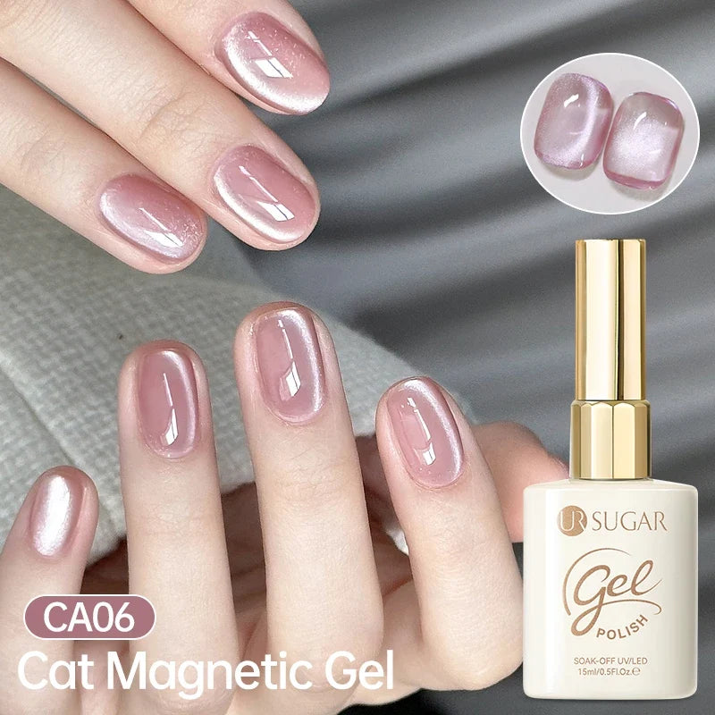 UR SUGAR Jelly Pink Cat Magnetic Gel Nail Polish 15ml - Glitter Ice Effect Soak Off UV LED Semi-Permanent Manicure Gel
