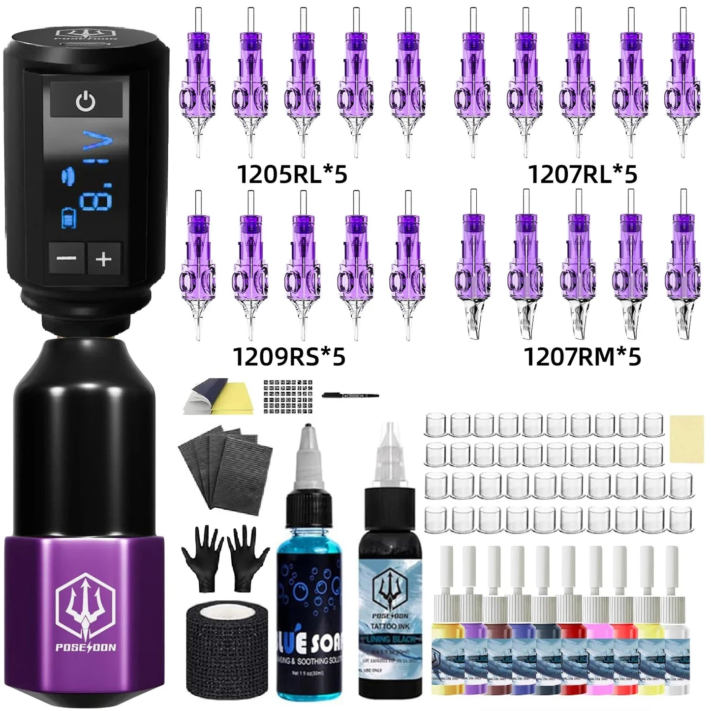 POSEIDON Lightweight Wireless Tattoo Pen Kit – Permanent Makeup Machine with Power Supply & Tattoo Gun Set