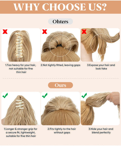 13-Inch Premium Synthetic Curly Claw Clip Ponytail – Blonde Brown Short Hairpiece, Fake Hair Extensions P064